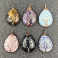 Gemstone Pendants Jewelry, with Brass, Teardrop, plated, different materials for choice, more colors for choice, 48x55mm, Sold By PC