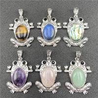Gemstone Pendants Jewelry with Zinc Alloy Frog antique silver color plated 60mm Sold By PC