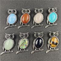 Gemstone Pendants Jewelry, with Tibetan Style, Owl, antique silver color plated, polished & different materials for choice, more colors for choice, 50x55mm, Sold By PC