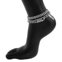 Zinc Alloy Anklet with Aluminum plated multilayer & for woman & with rhinestone Length 10.5 Inch Sold By Set