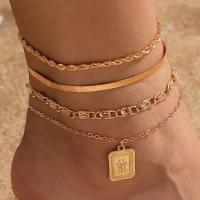 Zinc Alloy Anklet plated 4 pieces & multilayer & for woman golden Length 27 cm Sold By Set