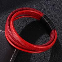 Microfibre PU bracelet, acier inoxydable fermoir magnétique, pistolet noir plaqué, multicouche & bracelet tressé & unisexe, rouge, 12x6mm, Vendu par brin