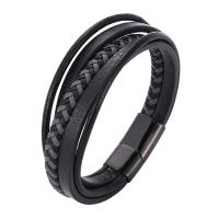 Microfiber PU Bracelet, stainless steel magnetic clasp, gun black plated, multilayer & braided bracelet & Unisex, black, 12x12mm, Sold By Strand