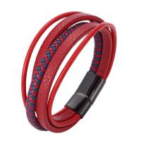 Microfiber PU pulseira, Aço inoxidável fecho magnético, arma preta banhada, multicamada & pulseira trançada & unissex, vermelho, 12x6mm, vendido por Strand