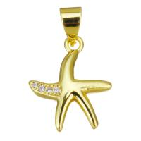 Cubic Zirconia Micro Pave Brass Pendant, Starfish, gold color plated, micro pave cubic zirconia, 13x16x3mm, Hole:Approx 3.5mm, 20PCs/Lot, Sold By Lot
