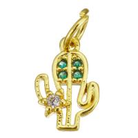 Cubic Zirconia Micro Pave Brass Pendant, Opuntia Stricta, gold color plated, micro pave cubic zirconia & hollow, 7x11x2mm, Hole:Approx 3.5mm, 20PCs/Lot, Sold By Lot
