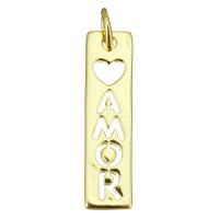 Brass Jewelry Pendants, Rectangle, gold color plated, hollow, 6x22x1.50mm, Hole:Approx 3mm, 20PCs/Lot, Sold By Lot