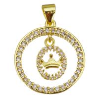 Cubic Zirconia Micro Pave Brass Pendant, Round, gold color plated, micro pave cubic zirconia & hollow, 19x21x2.50mm, Hole:Approx 3.5mm, 10PCs/Lot, Sold By Lot