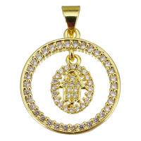Cubic Zirconia Micro Pave Brass Pendant, Round, gold color plated, micro pave cubic zirconia & hollow, 19x21x2.50mm, Hole:Approx 3.5mm, 10PCs/Lot, Sold By Lot