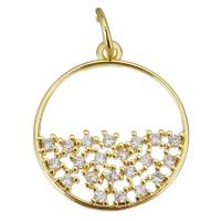 Cubic Zirconia Micro Pave Brass Pendant, Round, gold color plated, micro pave cubic zirconia & hollow, 15x17x1.50mm, Hole:Approx 3.5mm, 20PCs/Lot, Sold By Lot