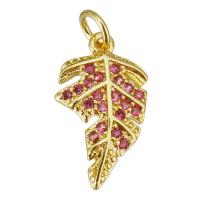 Cubic Zirconia Micro Pave Brass Pendant, Leaf, gold color plated, micro pave cubic zirconia, 9x15x2mm, Hole:Approx 2.5mm, 20PCs/Lot, Sold By Lot