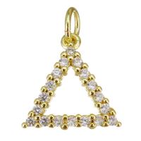 Cubic Zirconia Micro Pave Brass Pendant, Triangle, gold color plated, micro pave cubic zirconia & hollow, 13x13x2mm, Hole:Approx 2.5mm, 20PCs/Lot, Sold By Lot