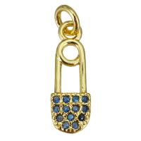 Cubic Zirconia Micro Pave Brass Pendant, Paper Clip, gold color plated, micro pave cubic zirconia, green, 5x14x1.50mm, Hole:Approx 2.5mm, 20PCs/Lot, Sold By Lot