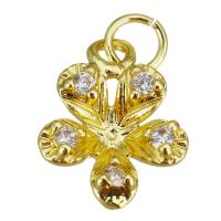 Cubic Zirconia Micro Pave Brass Pendant, Flower, gold color plated, micro pave cubic zirconia, 11x14x4mm, Hole:Approx 3.5mm, 20PCs/Lot, Sold By Lot