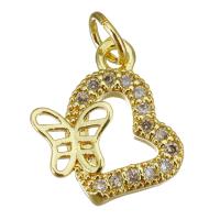 Cubic Zirconia Micro Pave Brass Pendant, Heart, gold color plated, micro pave cubic zirconia & hollow, 13x15x3mm, Hole:Approx 3.5mm, 20PCs/Lot, Sold By Lot
