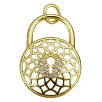 Cubic Zirconia Micro Pave Brass Pendant, Lock, gold color plated, micro pave cubic zirconia & hollow, 15x21x3mm, Hole:Approx 3mm, 20PCs/Lot, Sold By Lot