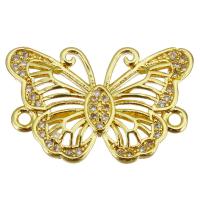 Cubic Zirconia Micro Pave Brass Connector, Butterfly, gold color plated, micro pave cubic zirconia & 1/1 loop & hollow, 23.50x15x3mm, Hole:Approx 1.5mm, 20PCs/Lot, Sold By Lot
