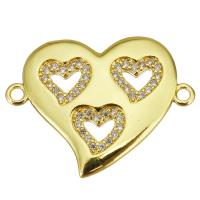 Cubic Zirconia Micro Pave Brass Connector Heart gold color plated micro pave cubic zirconia & 1/1 loop & hollow Approx 1.5mm Sold By Lot