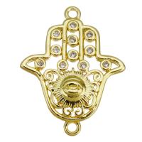 Cubic Zirconia Micro Pave Brass Connector, Hamsa, gold color plated, micro pave cubic zirconia & 1/1 loop & hollow, 19x25x3mm, Hole:Approx 1.5mm, 20PCs/Lot, Sold By Lot