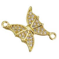 Cubic Zirconia Micro Pave Brass Connector, Butterfly, gold color plated, micro pave cubic zirconia & 1/1 loop, 22x18x2mm, Hole:Approx 1.5mm, 20PCs/Lot, Sold By Lot