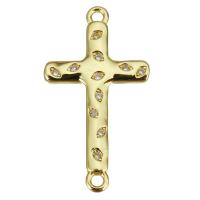 Cubic Zirconia Micro Pave Brass Connector, Cross, gold color plated, micro pave cubic zirconia & 1/1 loop, 14x26x2mm, Hole:Approx 1.5mm, 20PCs/Lot, Sold By Lot