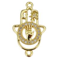 Cubic Zirconia Micro Pave Brass Connector, Hand, gold color plated, micro pave cubic zirconia & 1/1 loop & hollow, 14x25x3.50mm, Hole:Approx 1.5mm, 20PCs/Lot, Sold By Lot