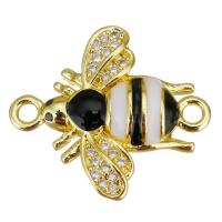 Cubic Zirconia Micro Pave Brass Connector Bee gold color plated micro pave cubic zirconia & enamel & 1/1 loop Approx 1mm Sold By Lot