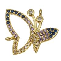 Cubic Zirconia Micro Pave Brass Connector Butterfly gold color plated micro pave cubic zirconia & 1/1 loop & hollow Approx 1mm Sold By Lot