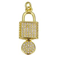 Cubic Zirconia Micro Pave Brass Pendant, Lock and Key, gold color plated, micro pave cubic zirconia, 17x15x2mm, Hole:Approx 2.5mm, 20PCs/Lot, Sold By Lot