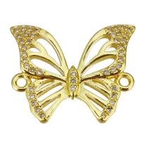 Cubic Zirconia Micro Pave Brass Connector, Butterfly, gold color plated, micro pave cubic zirconia & 1/1 loop & hollow, 21x17x3mm, Hole:Approx 1.5mm, 20PCs/Lot, Sold By Lot