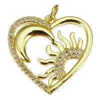 Cubic Zirconia Micro Pave Brass Pendant, Heart, gold color plated, micro pave cubic zirconia & hollow, 21.50x21x2.50mm, Hole:Approx 3.5mm, 20PCs/Lot, Sold By Lot