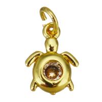 Cubic Zirconia Brass Pendants, Turtle, gold color plated, micro pave cubic zirconia, 8x11x2mm, Hole:Approx 2.5mm, 20PCs/Lot, Sold By Lot