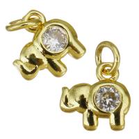 Cubic Zirconia Brass Pendants, Elephant, gold color plated, micro pave cubic zirconia, 8x8x2mm, Hole:Approx 2.5mm, 20PCs/Lot, Sold By Lot
