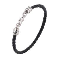 Leather Bracelet stainless steel lobster clasp silver color plated braided bracelet & Unisex black 5mm Sold By PC