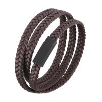 Leather Bracelet, stainless steel magnetic clasp, gun black plated, multilayer & braided bracelet & Unisex, brown, 6x3mm, Sold By PC
