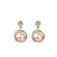 Freshwater Pearl Earrings Brass with Freshwater Pearl 14K gold-filled micro pave cubic zirconia & for woman & with rhinestone nickel lead & cadmium free Sold By Pair