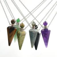 Ожерелья из драгоценных камней, Природный камень, с Железо, Коническая, Женский, Много цветов для выбора, 50x16mm, длина:50 см, продается PC