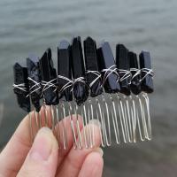 Decorative Hair Combs, Tibetan Style, with Quartz & Brass, colorful plated, for woman, more colors for choice, 80x23mm, 1/Bag, Sold By Bag