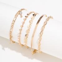 Zinc Alloy Anklet plated 5 pieces & for woman & with rhinestone golden Sold By Set
