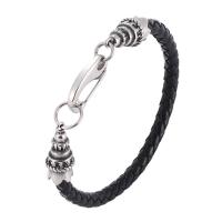 PU Leather Cord Bracelets silver color plated braided bracelet & Unisex black 5mm Sold By PC