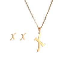 Fashion Stainless Steel Jewelry Sets earring & necklace gold color plated 2 pieces & wave chain & Unisex golden Sold By Set