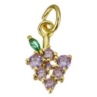 Cubic Zirconia Micro Pave Brass Pendant, Grape, gold color plated, micro pave cubic zirconia, purple, 8x13x2mm, Hole:Approx 3.5mm, 20PCs/Lot, Sold By Lot