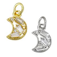 Cubic Zirconia Micro Pave Brass Pendant, Moon, plated, micro pave cubic zirconia, more colors for choice, 8x12x2.50mm, Hole:Approx 3.5mm, 20PCs/Lot, Sold By Lot