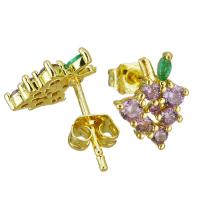 Cubic Zirconia Micro Pave Brass Earring Grape gold color plated micro pave cubic zirconia purple Sold By Lot