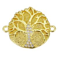 Cubic Zirconia Micro Pave Brass Connector, Tree, gold color plated, micro pave cubic zirconia, 20x14x3mm, Hole:Approx 1.5mm, 20PCs/Lot, Sold By Lot