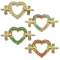 Cubic Zirconia Micro Pave Brass Connector, Heart, gold color plated, micro pave cubic zirconia, more colors for choice, 33mm,19x18x3mm, Hole:Approx 2.5mm, 10PCs/Lot, Sold By Lot