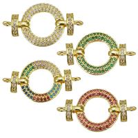 Cubic Zirconia Micro Pave Brass Connector, Donut, gold color plated, micro pave cubic zirconia & hollow, more colors for choice, 34mm,19x3mm, Hole:Approx 2.5mm, 10PCs/Lot, Sold By Lot