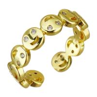 Stainless Steel Cuff Finger Ring Smiling Face gold color plated Adjustable & micro pave cubic zirconia 5mm US Ring Sold By Lot