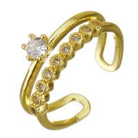 aço inoxidável Cuff Ring Finger, cromado de cor dourada, Ajustável & micro pavimento em zircônia cúbica, 7mm, tamanho:7, 10PCs/Lot, vendido por Lot