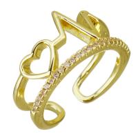 ROSTFRITT STÅL Cuff finger ring, guldfärg pläterade, Justerbar & micro bana cubic zirconia & ihålig, 11mm, Storlek:7, 10PC/Lot, Säljs av Lot